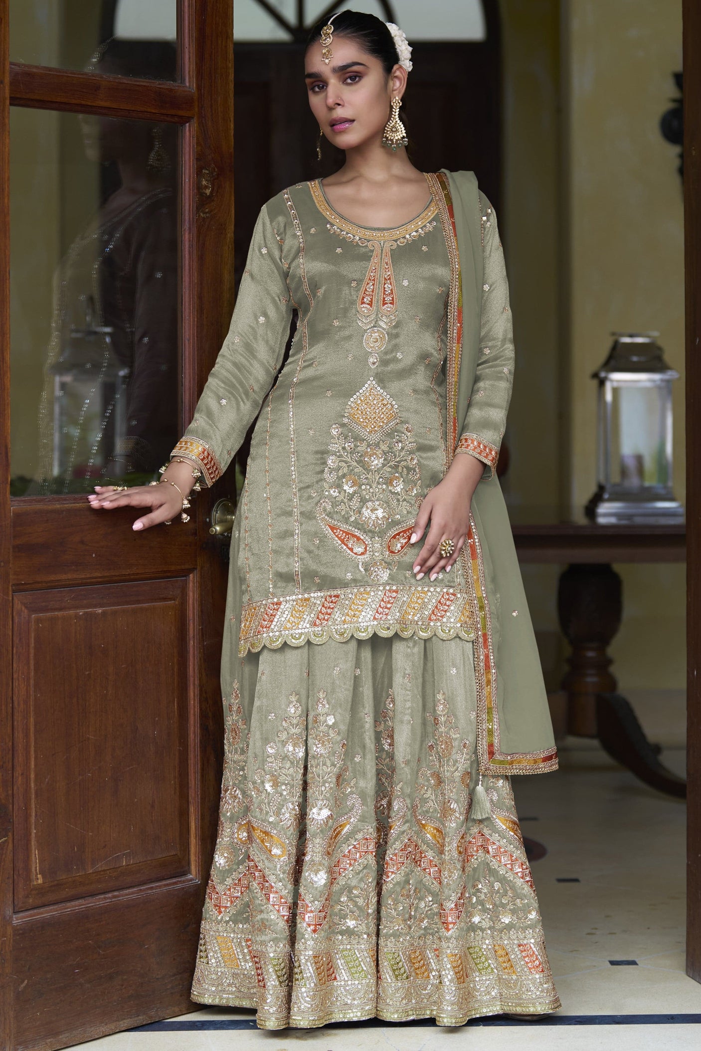 Dusty Rose Simmer Silk Kameez with Skirt Suit