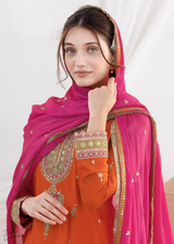 Pumpkin Orange Chinon Silk Salwar Suit