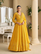 Mustard Yellow Real Georgette Chikankari Anarkali Suit