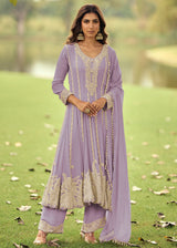 Real Georgette Lavender Anakali Style Pant Suit