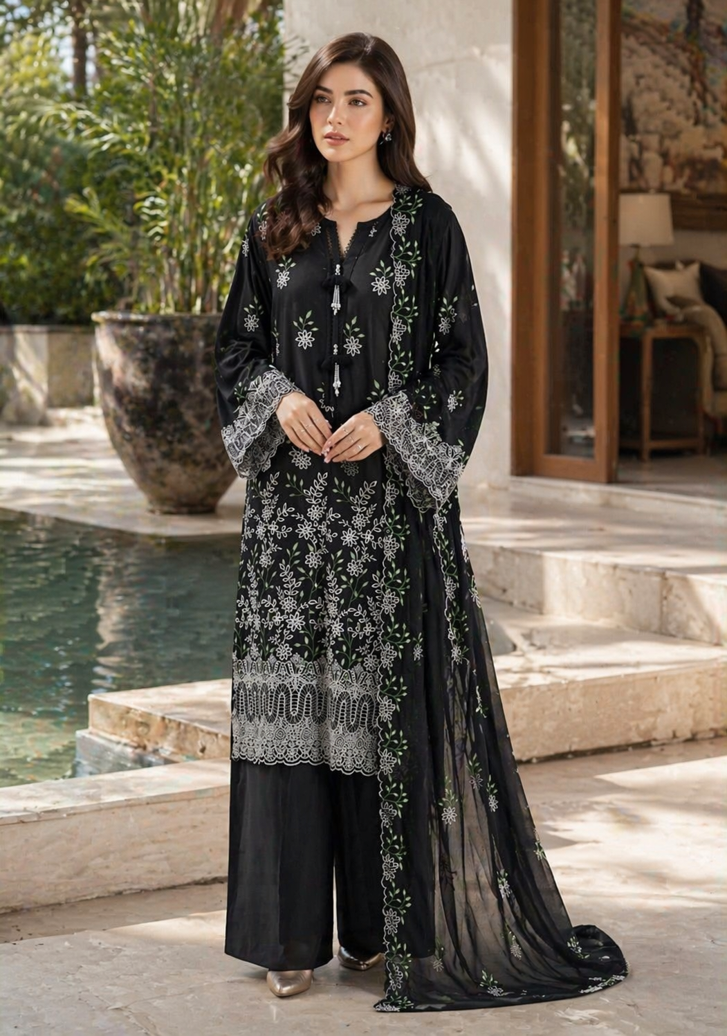 Bin Saeed Luxury Embroidered Lawn With Chiffon Dupatta