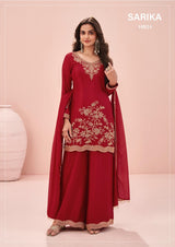 Red Indian Chinon Silk Sharara Suit - full look