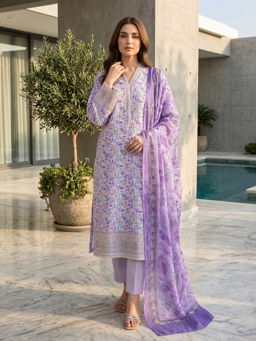 Bin Saeed Embroidered Lawn With Cotton Dupatta