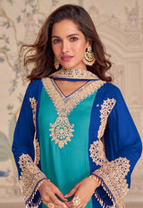 Blue Georgette Palazzo Suit by Sayuri
