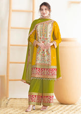 Cream & Yellow Dabka Dori & Mirror Pant Style Suit