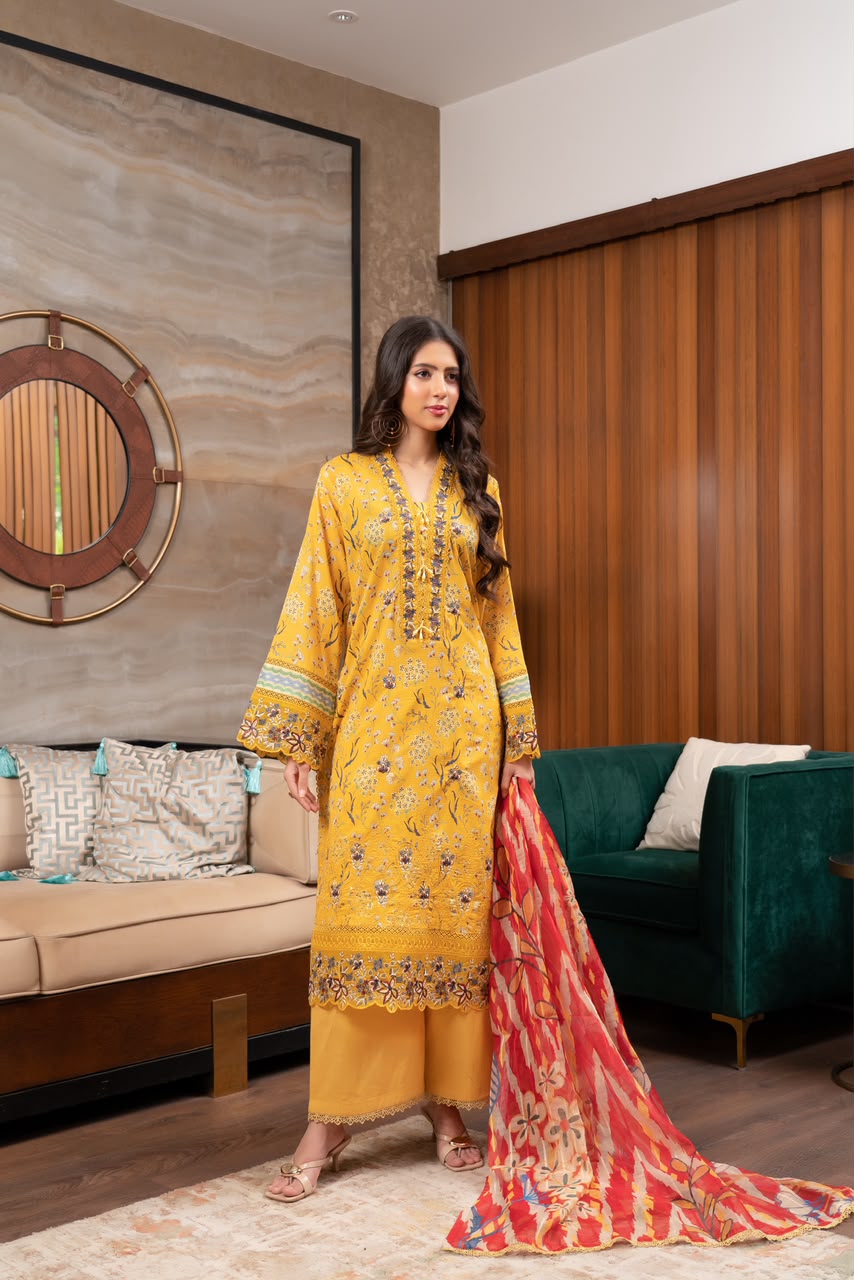 Mehreen By Munira Designer Golden Bloom Lawn Suit