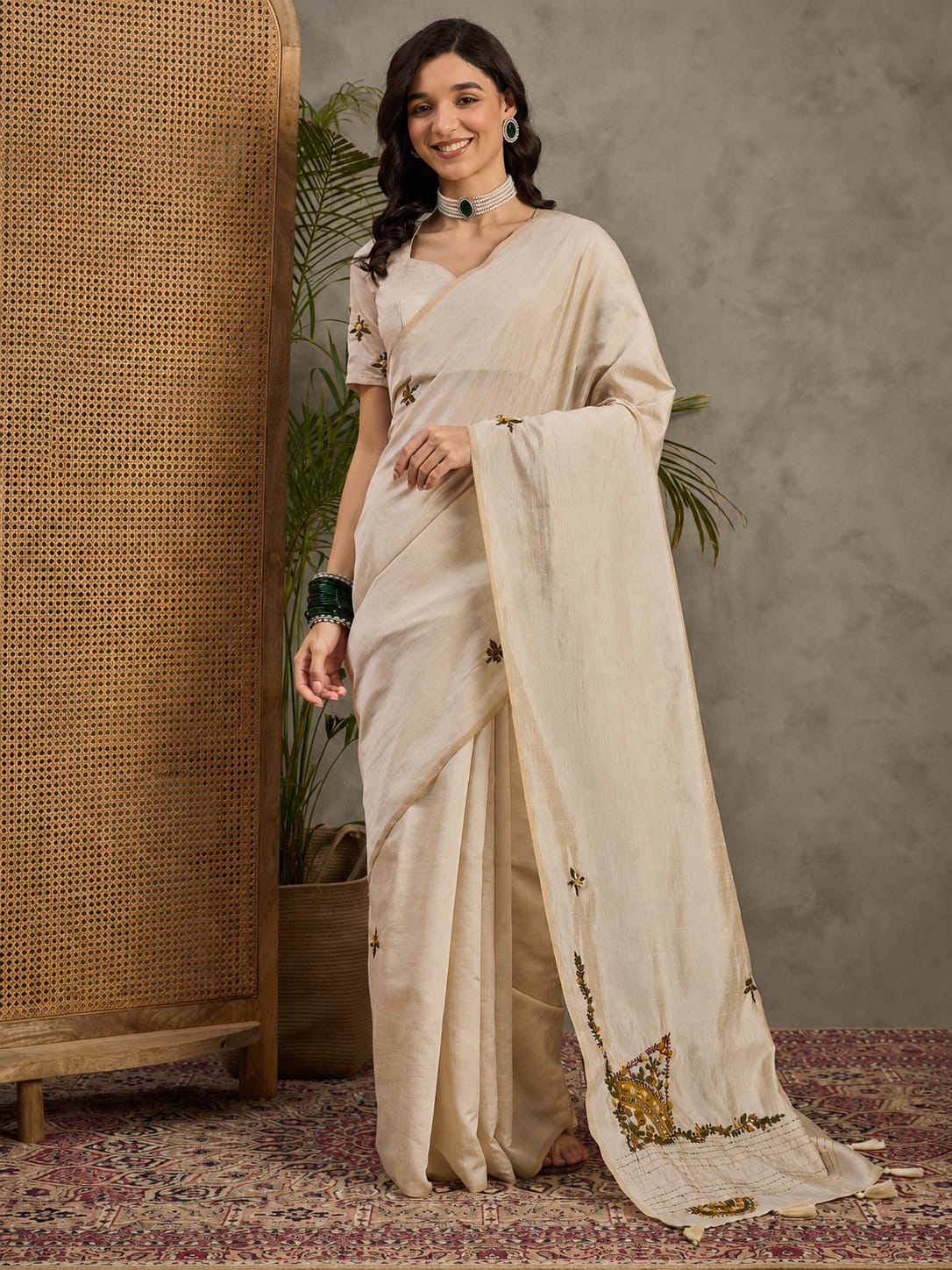 Tasrika Embroidered Kantha Tussar Silk Saree