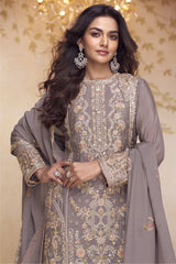 Dusty Purple Chinon Silk Kameez with Palazo