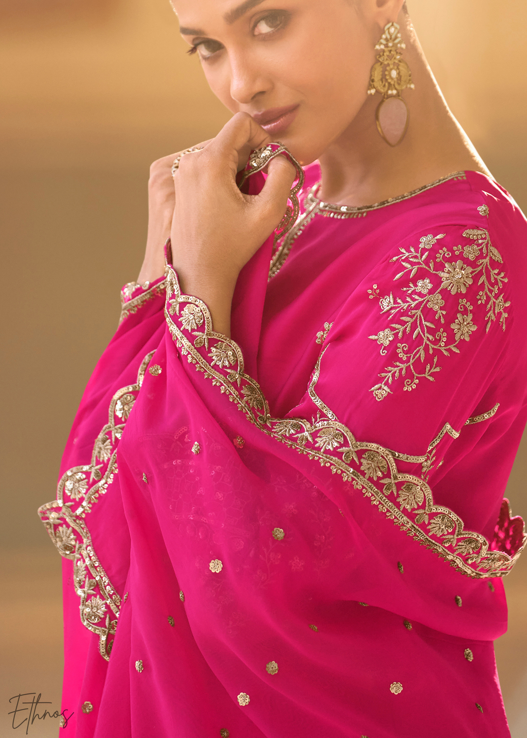 Hot Pink Crepe Silk Dhoti Suit