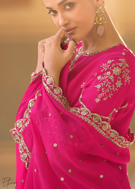 Hot Pink Crepe Silk Dhoti Suit
