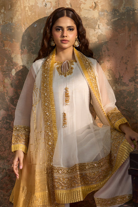 3-PC Embroidered Raw-Silk Suit By Charizma