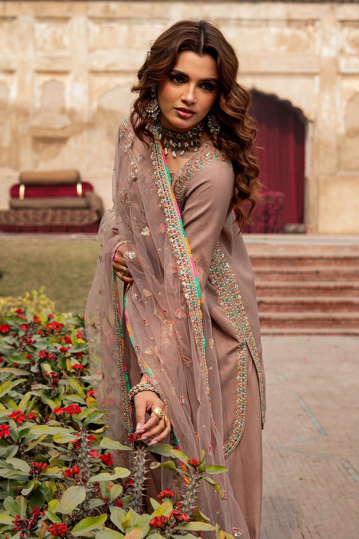 3-PC Embroidered Raw-Silk Suit By Charizma
