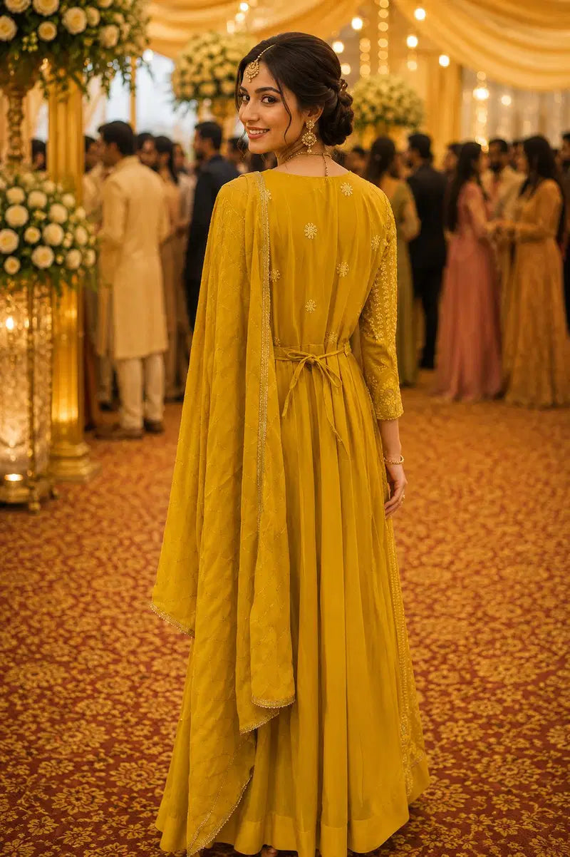 Mrudangi Sajni Georgette Chikankari Embroidered Gown With Dupatta
