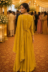 Mrudangi Sajni Georgette Chikankari Embroidered Gown With Dupatta