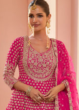 Pink Georgette Kurti Lehenga With Zari Work