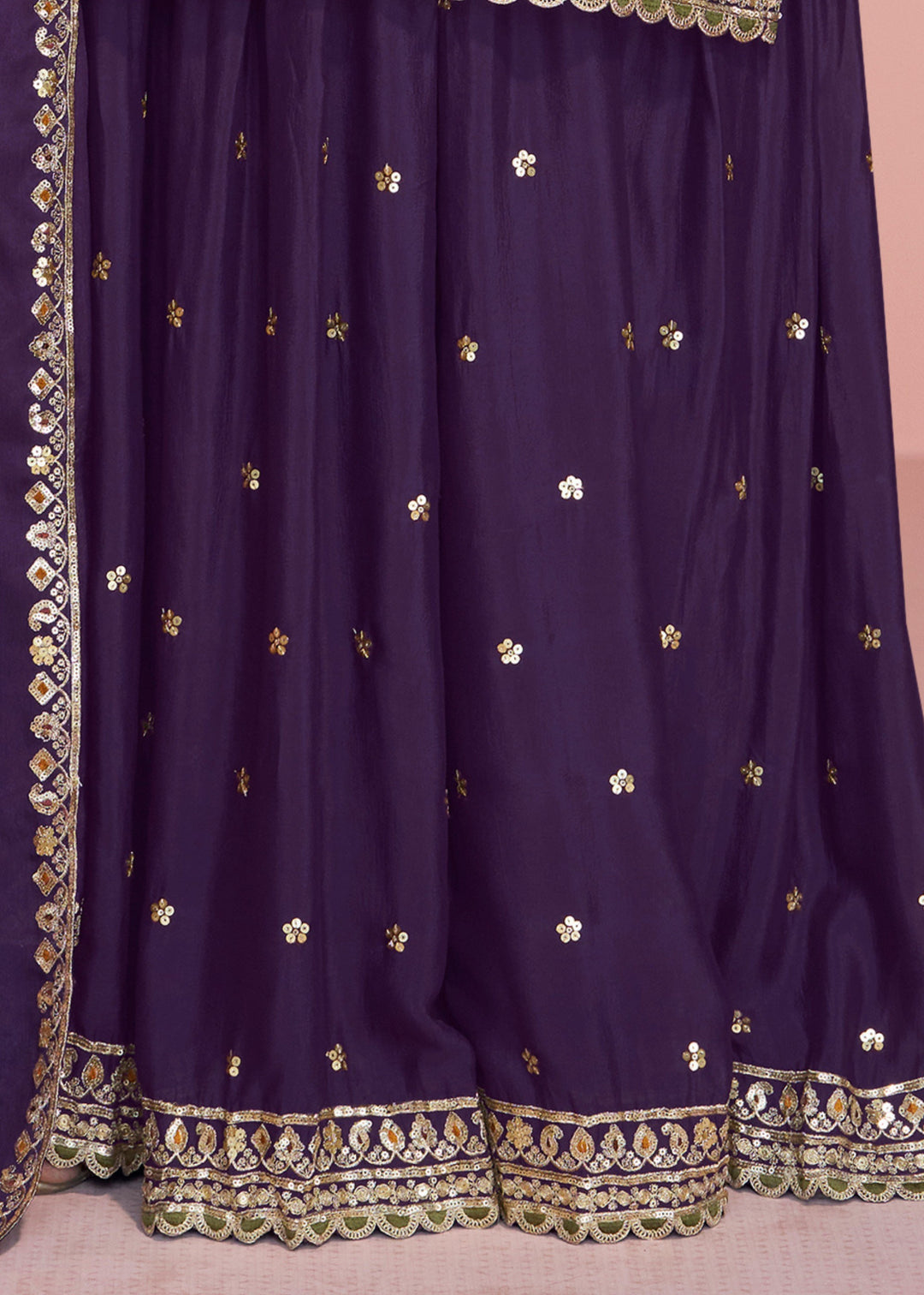 Eggplant Purple Chinon Silk Sharara Suit