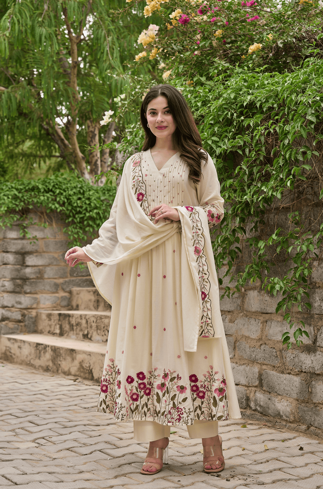Chanderi Silk Embroidered & Handwork Anarkali Set