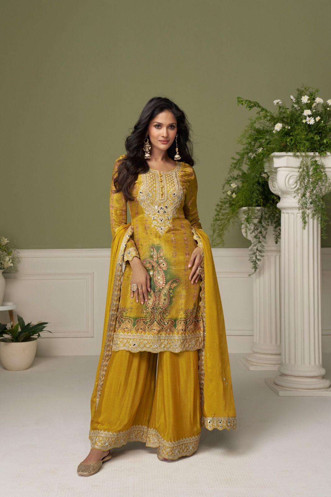 Indian Embroidered Chinon Palazzo Suit