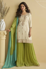 Cream Chinon Silk Sharara Suit