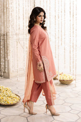 3-PC Embroidered Raw-Silk Suit By Charizma