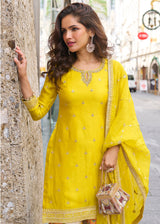 Pineapple Yellow Chinon SIlk Palazzo Suit