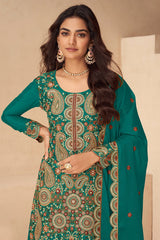 Green Embroidered Chinon Suit