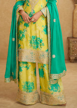 Lemon Yellow Chinon Silk With Palazzo Suit