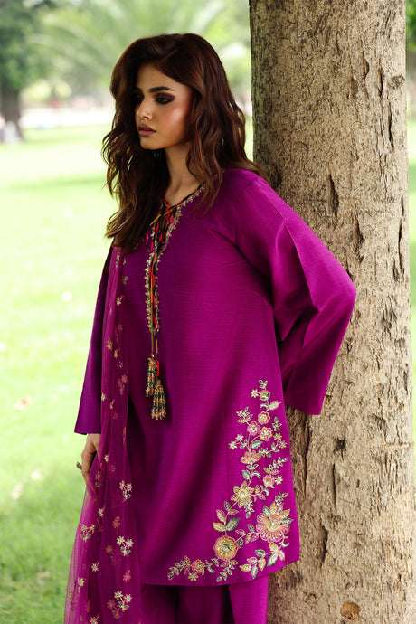 2-PC Embroidered Raw-Silk Suit by Charizma