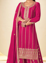 Pink Chinon Embroidered Sequins Palazzo Suit Festive Wear