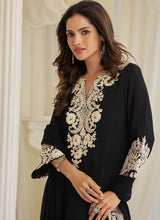 Black Chinon Silk Embroidery Work Festival wear Salwar Suit
