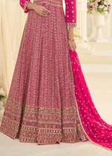 HOT PINK GEORGETTE ANARKALI GOWN WITH ALL-OVER ZARKAN EMBROIDERY