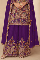 Purple Embroidered Chinon Suit