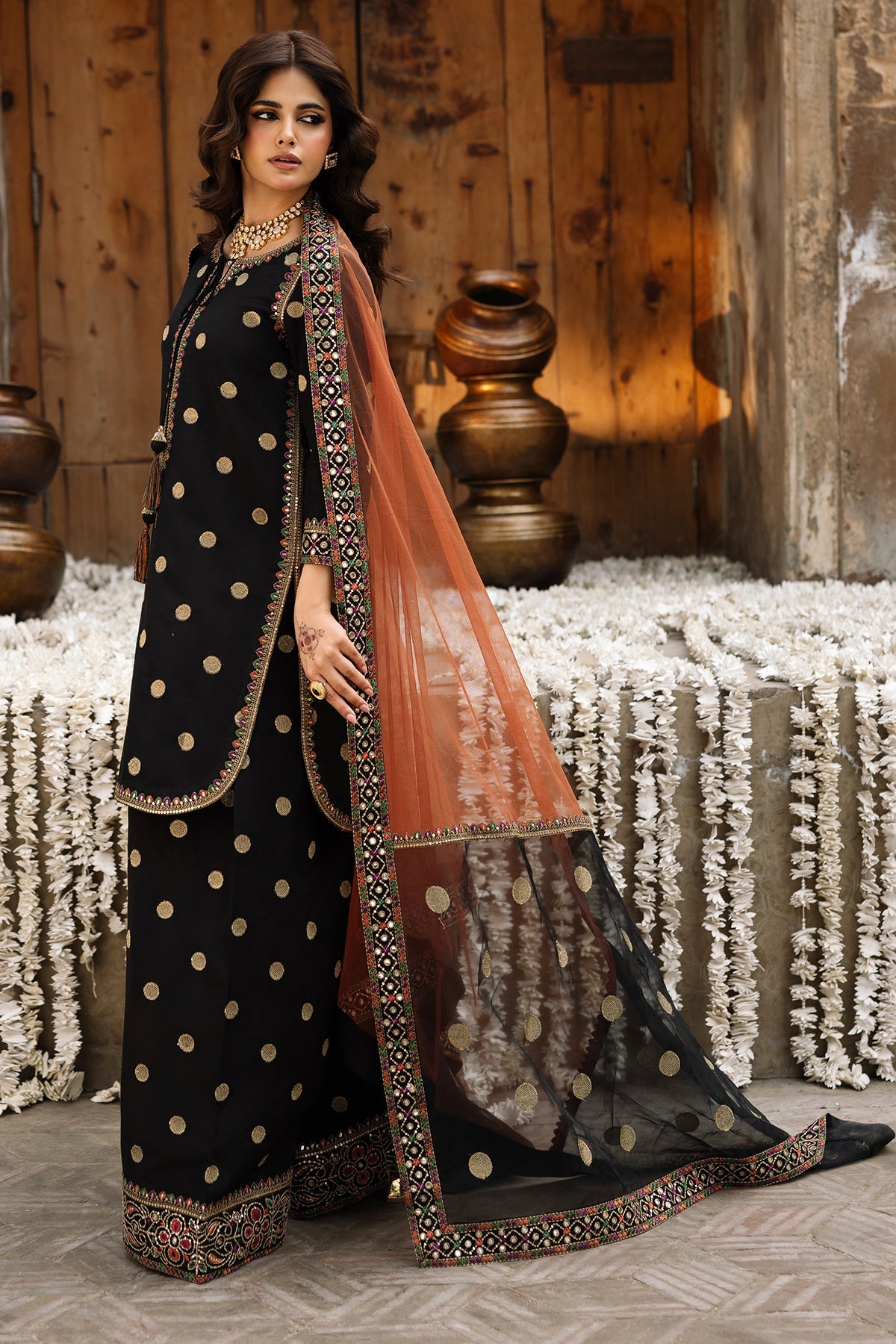 3-PC Embroidered Raw-Silk Suit By Charizma