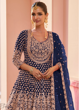 Navy Blue Georgette Anarkali Lehenga Suit
