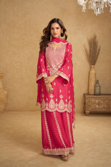 Pink Chinon Palazzo Suit