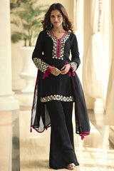 Black Vichitra Silk Kurta Set