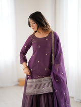 Odette Wine Silk Embroidered Sharara Set