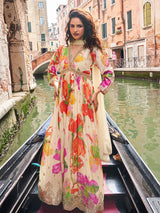 Cream Chinon Silk Gown with Dupatta
