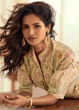 Beige Brown Simar Silk Palazzo Suit
