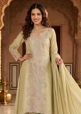 Pastel Green Silk Hand Embroidered Kurta Suit