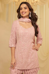 Pink  Embroidered Georgette Sharara Suit