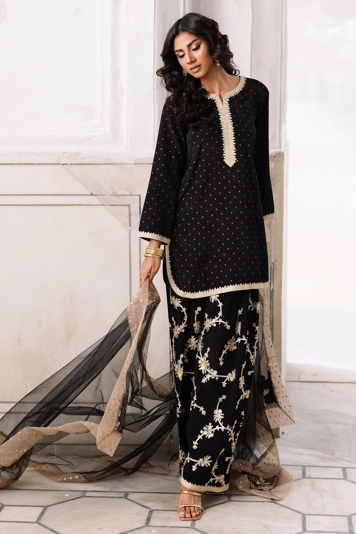 3-PC Embroidered Raw-Silk Suit By Charizma