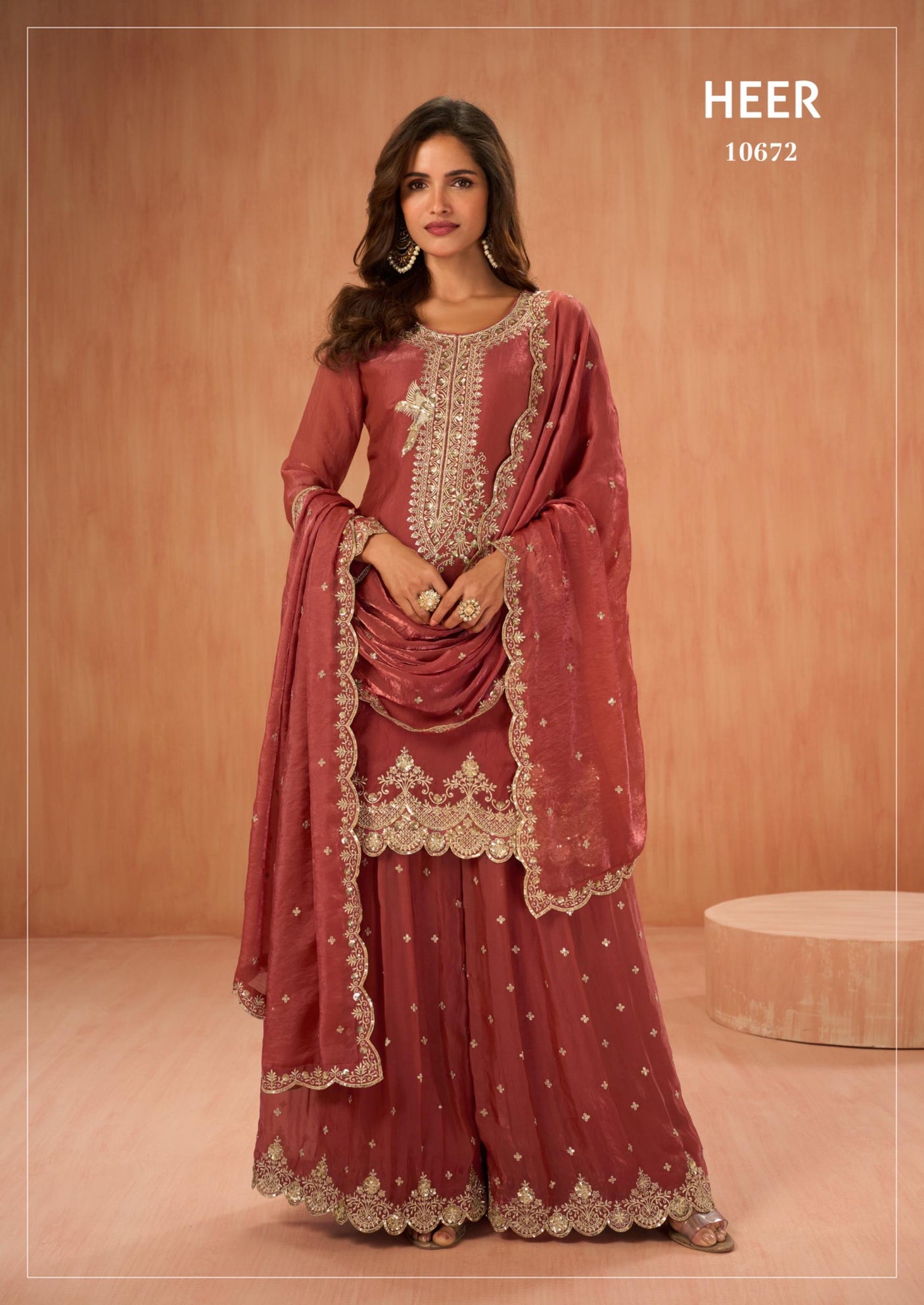 Rust Brown Tora Silk Embroidered With Palazzo