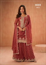 Rust Brown Tora Silk Embroidered With Palazzo