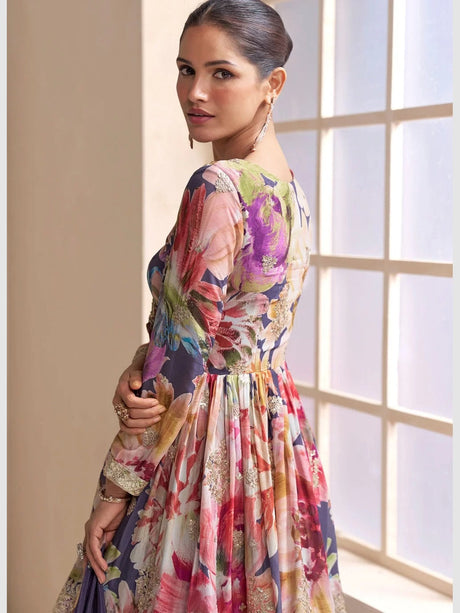 Multicolor Floral Printed Palazzo Premium Festive Wear Salwar Kameez