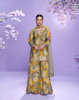 Multicolor Embroidered Chinon Palazzo Suit