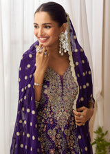 Violet Purple Embroidered Function Wear Palazzo Suit