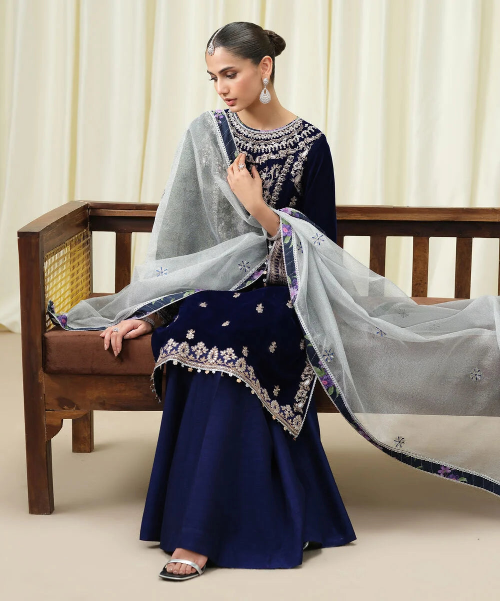 3 Piece - Embroidered Velvet Suit by Sapphire