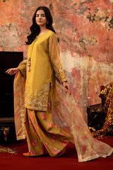 3-PC Embroidered Raw-Silk Suit By Charizma