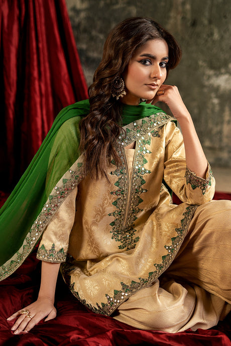 3-PC Embroidered Raw-Silk Suit By Charizma
